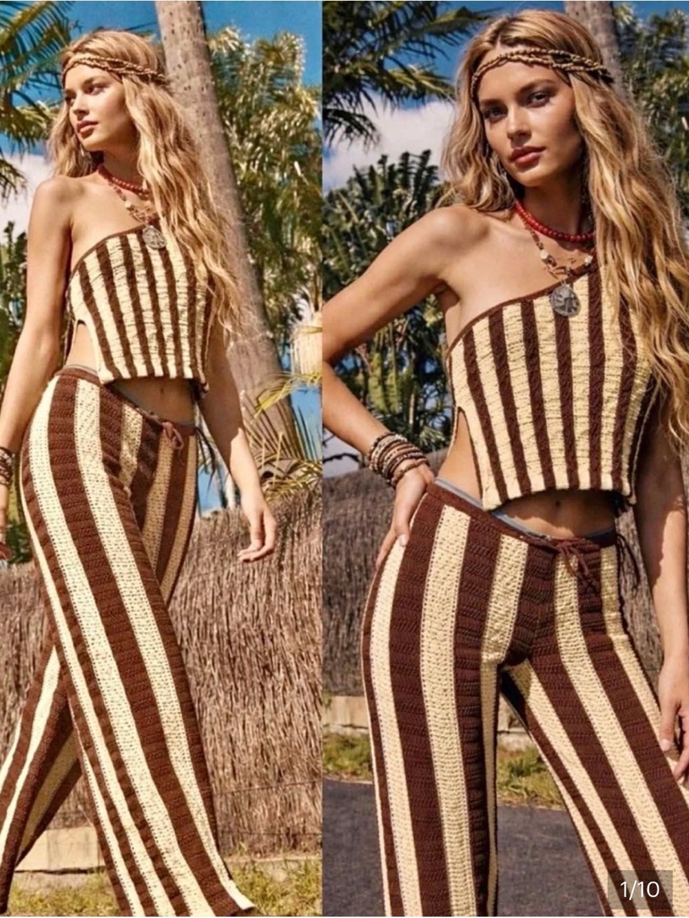 Striped Knit Wide-Leg Pants - Brown & Cream Joan Fauxchet!